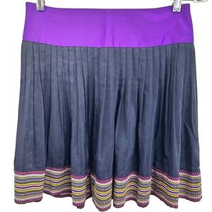 A Common Thread‎ Pleated Mini Skirt S Purple Silk Blend Boho Embroidered Hem